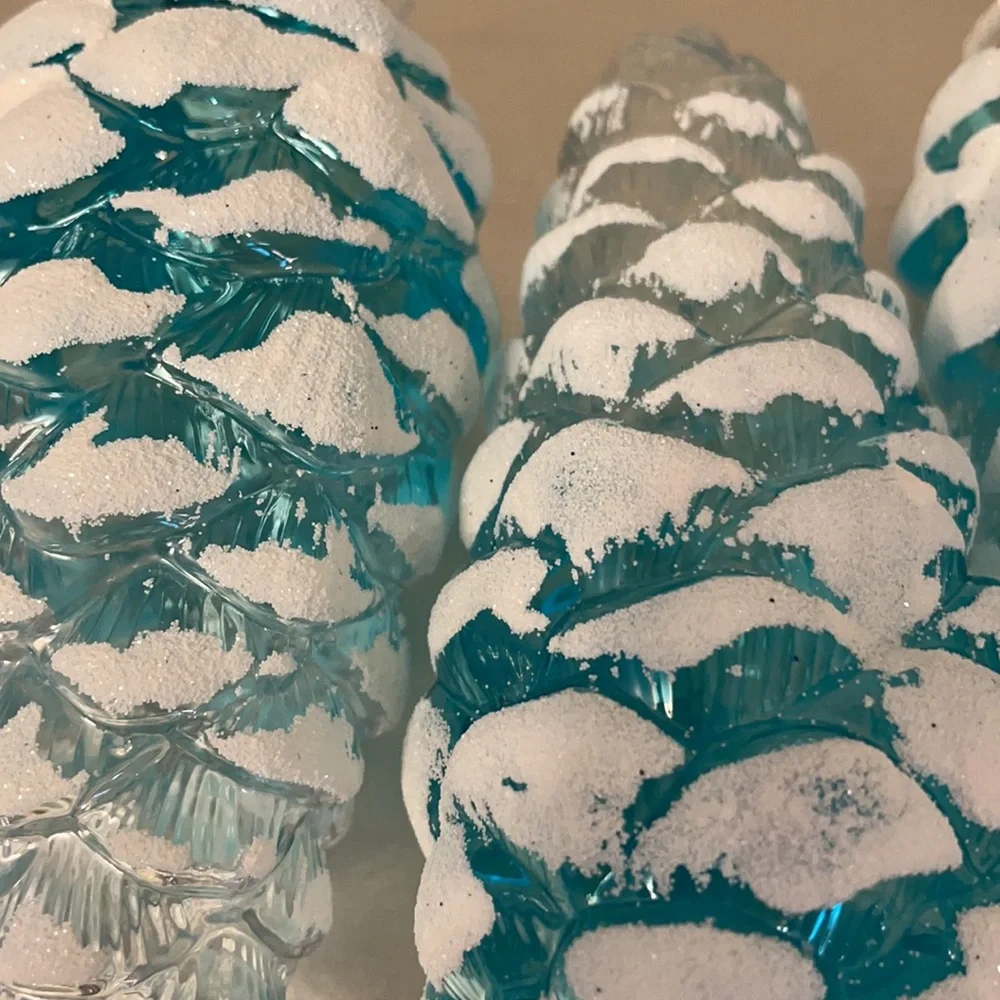 4 Shatterproof Turquoise Glitter-Frosted Pinecone Ornaments